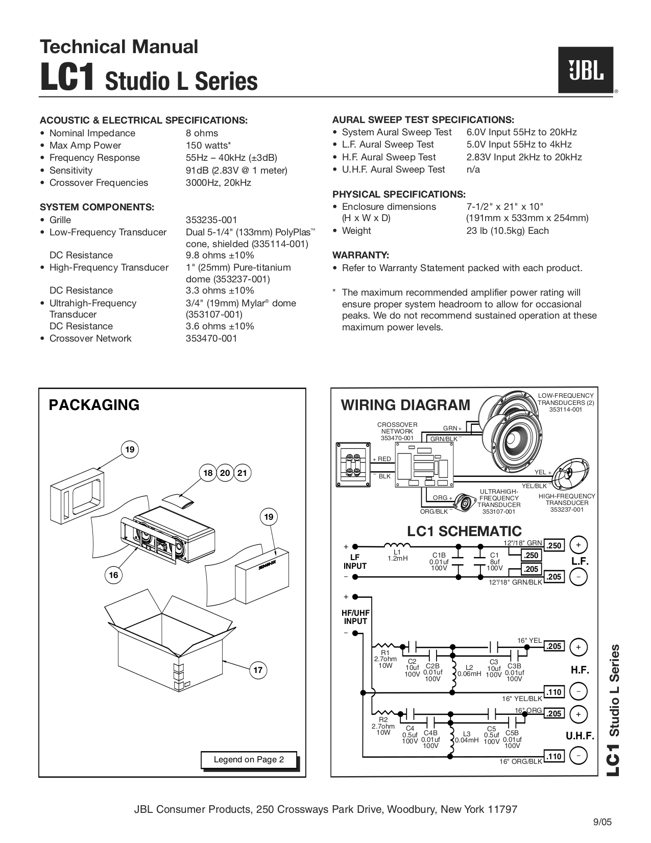 PDF manual for JBL Speaker Studio LC1